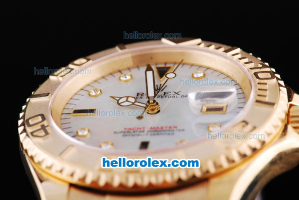 Rolex Yachtmaster Oyster Perpetual Automatic Movement Full Rose Gold Case/Strap with White MOP Dial and Diamond Hour Marker - Click Image to Close